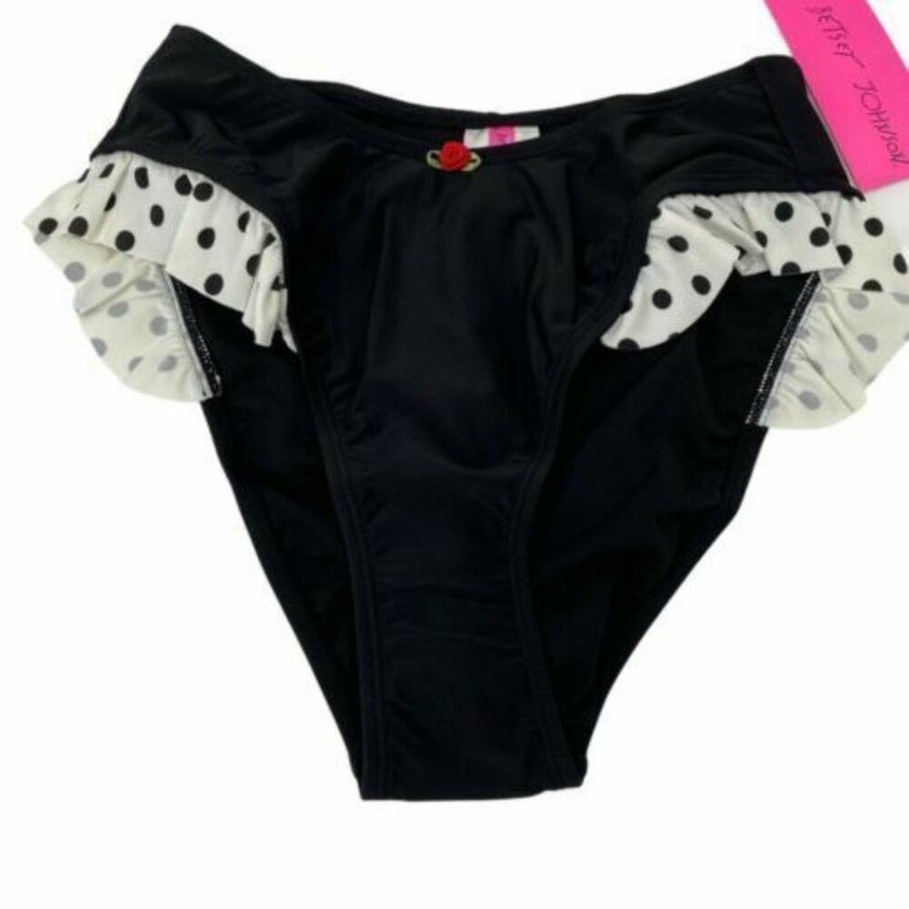 NWT Sz L Betsey Johnson DOTS AMORE Polka Dot Ruffle Bikini Bottom
